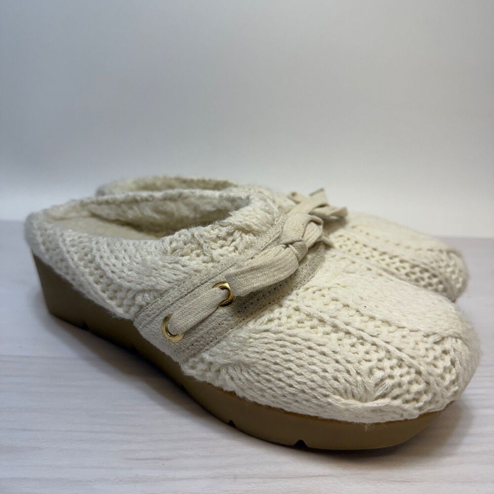 American Eagle Knit Beige Clogs With Ribbon Women Size 7 y2k Preppy Slip On